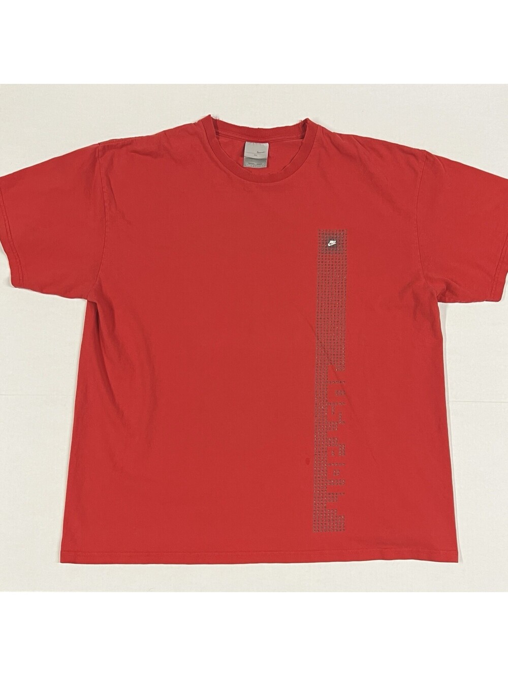 Vintage Y2K Distressed Nike T Shirt Gray Tag Sz XL Spellout Logo Red Textured